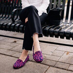 Rothy’s The Loafer Limited Edition Fuchsia Navy Snake Women’s Flats Size 8